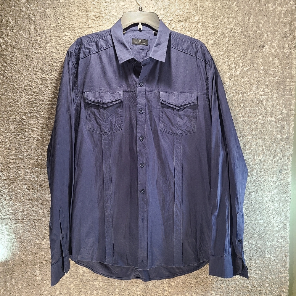 7 Diamonds Mens Button Up Long Sleeve Shirt Blue Size XXL Cotton